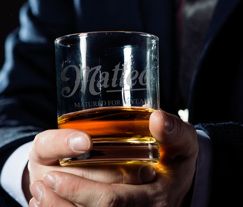 Laser engraved whiskey glass