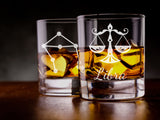 Libra zodiac star sign engraved whiskey glass