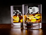 Aquarius zodiac star sign engraved whiskey glass