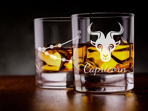 Capricorn zodiac star sign engraved whiskey glass