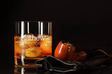 custom name laser engraved whiskey glass with pinstripe