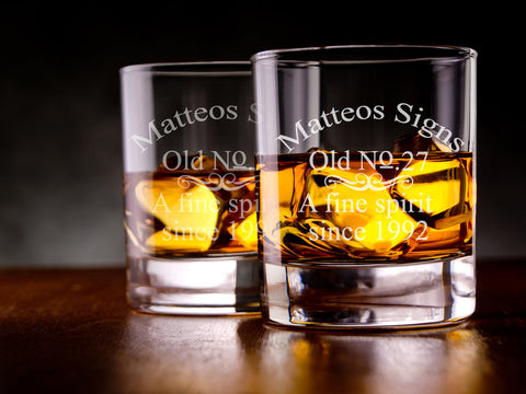 Custom laser engraved whiskey glass old number