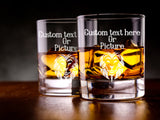 Add your text or image for a custom laser engraved glass