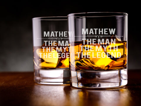 The man the myth the legend custom name laser engraved whiskey glasses