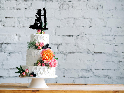 Bride and groom laser cut cake topper